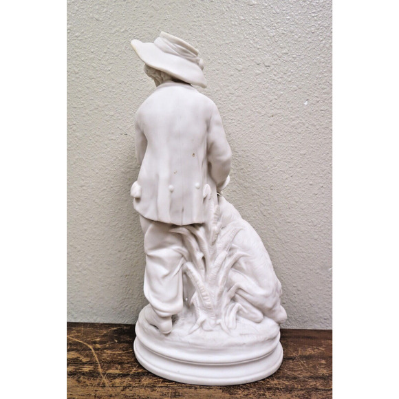 Antique French White Parisian Figurine - Boy And His Dog Figurine 11" - Picture 4 of 10